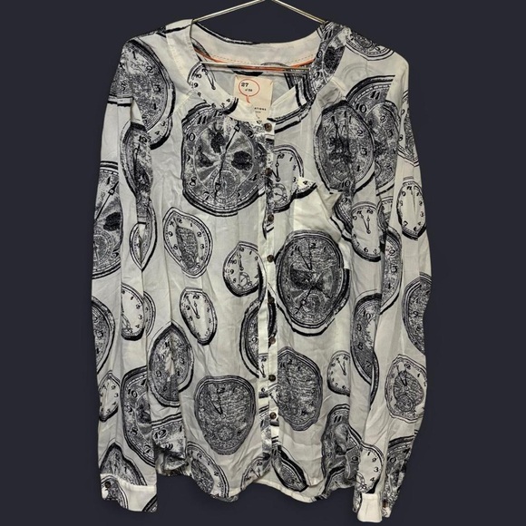 Anthropologie Conversations Clock Long Sleeve Blouse Top 27 of 52 - Picture 3 of 8